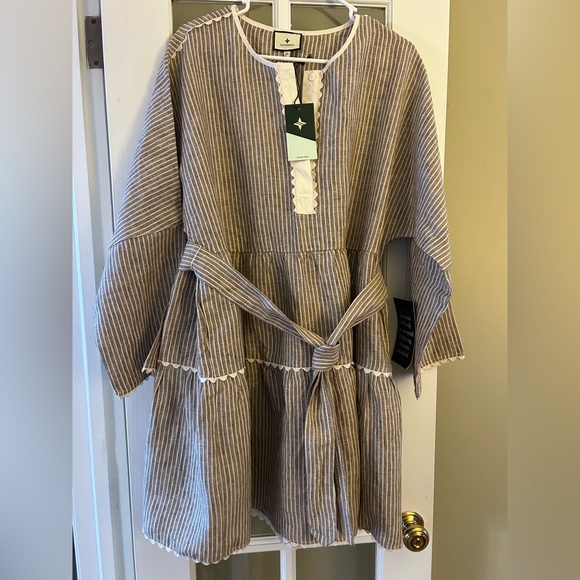 Tuckernuck Dresses & Skirts - Tuckernuck Neutral Beige & White Striped Belted Mini Dress